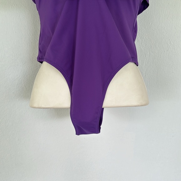 ZARA Swimwear purple deep-v ruffle strappy high cut one piece bathing suit small - Picture 7 of 16